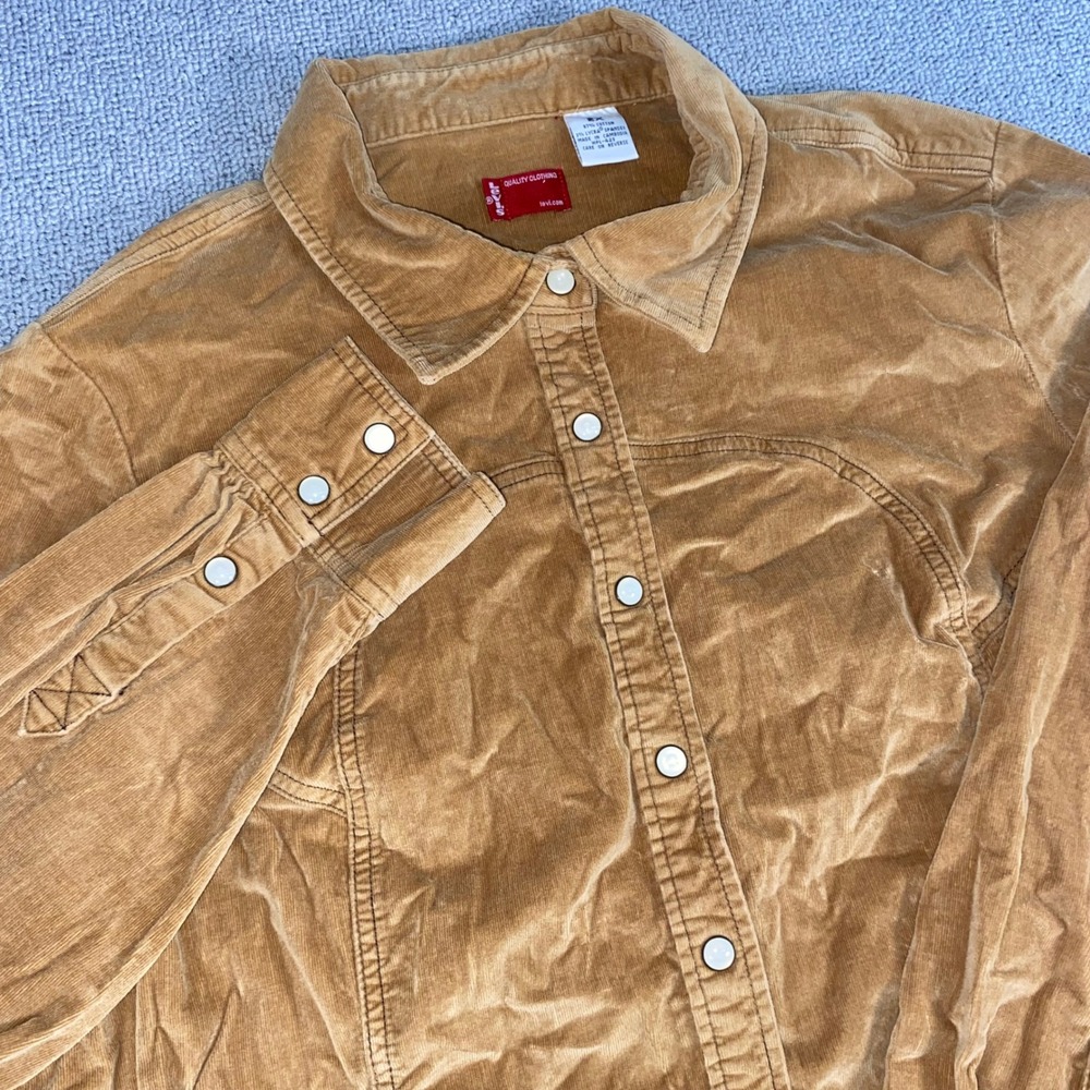 Levis Corduroy Shirt Mens 2X Tan Long Sleeve Button Down Western Casual Top EUC